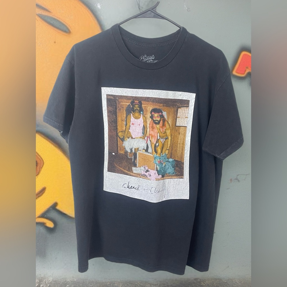 Black Graphic T-Shirt with Unique Print of Cheech & Chong